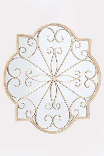 MirrorOutlet Large Metal Rustic Rose Petal shaped Garden Outdoor Mirror Cream 90cm X 90cm