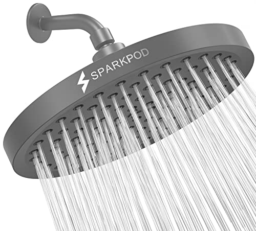 SparkPod Fester Duschkopf - Hochdruckregen - Luxus Moderne Optik - Einfache Installation ohne Werkzeug - Perfekter verstellbarer Ersatz für Ihre Badezimmer Duschköpfe (20cm rund, Titan Anthrazit)