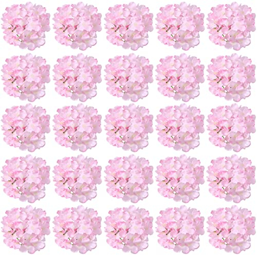 FagusHome 30 Stück künstliche Hortensien BlumeKöpfe 18cm Künstliche Blumen Köpfe mit Stielen Gefälschte Blumen für Deko (Hell Pink)