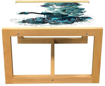 ABAKUHAUS Schädel Couchtisch, Grunge Skull Girl Roses, Acrylglas-Mitteltisch mit Holzrahmen für Büros Wohnheime, Klein Größe, Petrol Blau Weiß