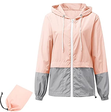Durio Veste de pluie légère pour femme - Imperméable - Respirant - Pliable - Coupe-vent - Avec capuche - Veste softshell - Veste de vélo, Rose, XXL