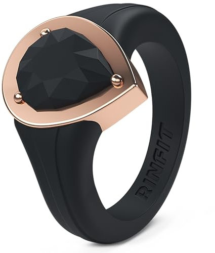Rinfit Silicone Rings Women - Promise Ring, Silicone Wedding Bands for Her - Metal Framed Silicone Pear - Patented Design, Size 7, Silicone, No Gemstone