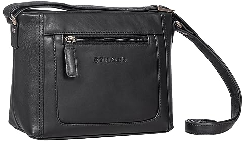 STILORD 'Julina' Damen Handtasche zum Umhängen schwarz Echtleder mittelgroß für Shopping Freizeit, Party und City Vintage ideal als Leder-Tasche Umhängetasche und Alltagshandtasche