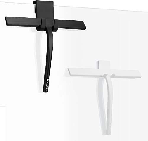 Navaris 2X Duschabzieher aus Silikon in Schwarz und Weiß - Abzieher Dusche - Wasserabzieher Flitsche Duschkabinenabzieher - Wischer mit Haken aus Edelstahl und Silikon