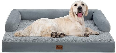 Casa Paw Orthopädische Hundebetten für extra große Hunde, wasserdicht, Größe XL, Memory-Schaum-Couch, bequeme Nackenrolle, Haustierbett mit abnehmbarem, waschbarem Bezug, rutschfeste Unterseite (Größe