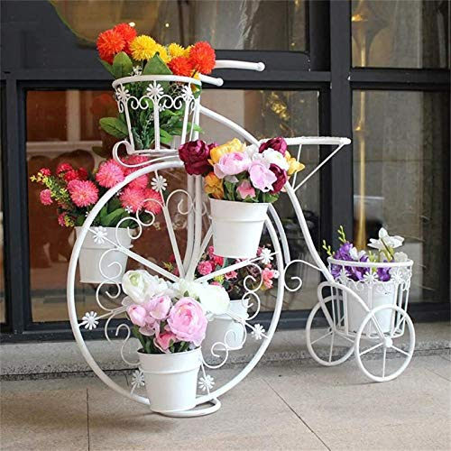CLSMD Fahrrad Blumenständer Metall Pflanzenständer Innen/Außen/Garten/Balkon/Wohnzimmer Leiter Pflanze Blumentopf Regal Lagerregale - Vintage Multi-Layer Standing Rack Bonsai Display Regal,Weiß