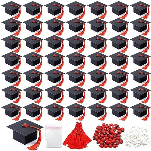 SPOKKI 50 Pezzi Scatole Bomboniera Laurea, Scatole Laurea Tocco Fai da Te, Scatoline Portaconfetti Laurea di Cappello Laurea con Frangia, Gadget Laurea per Decorazioni Laurea