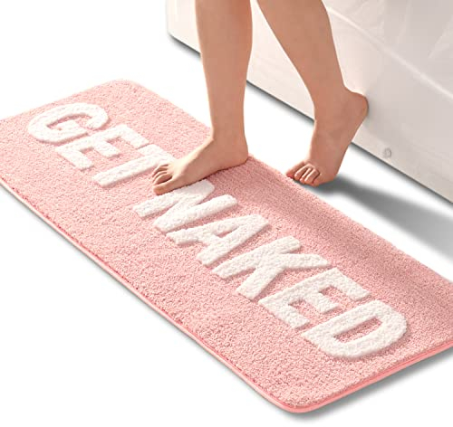 QJHOMO Rosa und Weiß Badezimmerteppich niedlich Badematte rutschfest Waschbar Badteppich Spaßig Badvorleger Weiche Mikrofaser Duschvorleger Absorbierende Badezimmer Teppich 45 x 120 cm