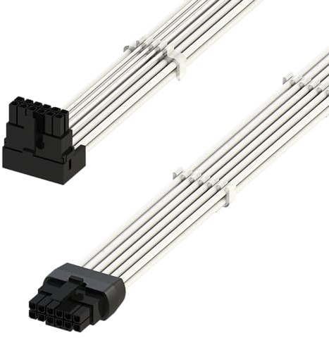 LINKUP - AVA Linkswinkliges 600W PCIE 5.0 16Pin (12+4) Hochstrom-Netzkabel | Gepresster & gelöteter Typ 16AWG ummantelt | Kompatibel mit RTX5000 RTX4000 RTX3000 FE | 70cm Weiß