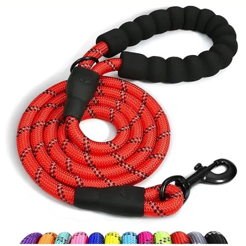 Spanner In The Works® | Red Dog Leads For Large Dogs - Reflective Dog Leashes, 1.5 Metre Long, Thick 13mm Anti Pull Leash | Comfort Handle, Strong 360 Swivel Rope Lead