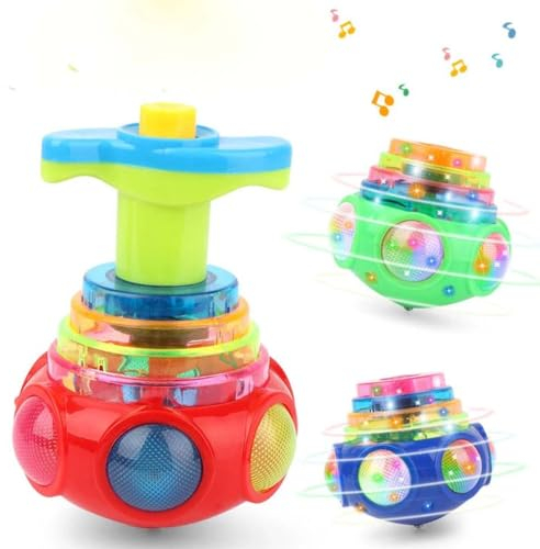 2 Stück Glitzer UFO Musik Glänzendes KreiselSpielzeug, Leuchtender Kreisel, Leuchtet Spielzeug mit LED Lichtern und Musik Fidget Neuheit Spielzeug, Leuchtender Kreisel für Kinder, Zufällige Farben