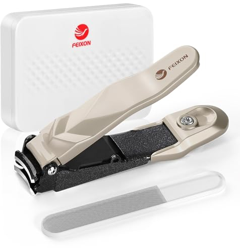 FEIXON Cortaúñas para hombres y mujeres con recogedor, resistente, sin salpicaduras, ultra afilado, cortaúñas para manos y pies, cortador de uñas con nano lima de uñas para adultos, personas mayores