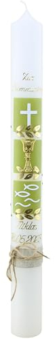 Cerziies® Kommunionkerze Niklas Junge oder Mädchen mit Name und Datum, individuell und handverziert 2211, Kerzengröße :ca. 40x4