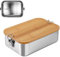 Bento Lunchbox für Erwachsene/Kinder, Edelstahl Brotdose, Brotzeitdose mit 2 Fächern/3 Fächern, Metalldose mit Holzdeckel, BPA-frei Metall Brotbox, Frühstücksbox für Schule/Ausflüge (1500ML,3 Fächern)