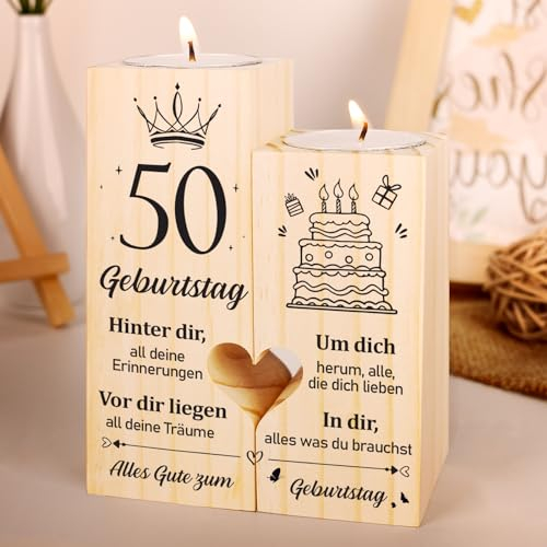 50 Geburtstag Frau Mann, Geschenke zum 50. Geburtstag - AKerzenständer aus Holz, 1975 50. Kerzenständer aus Holz für Mann, Frau, Vater, Mutter, Freunde, Ehemann, Ehefrau