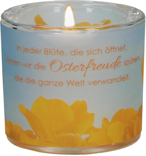 Butzon & Bercker Lichtmomente Windlicht Osterfreude mit Lamm Gottes - Teelichthalter mundgeblasen inkl. Teelicht und Geschenkverpackung - christliches Geschenk zu Ostern