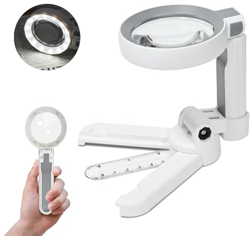 7X Lupe mit Licht, Wiederaufladbare Lupe mit 14 LED-Leuchten, Faltbare Handlupe, Leselupe zum Lesen von Kleingedrucktem/Naharbeit/Senioren/Makuladegeneration
