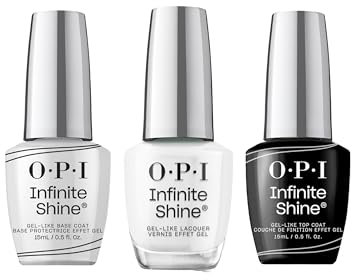 OPI Infinite Shine Long-wear Nail Polish, Gel-Like Nail Varnish with no UV lamp needed, 3-Step System for up to 11 days of vibrant colour, Base Coat & Nail Polish & Top Coat, Alpine Snow, 3x 15ml