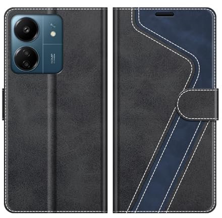 MOBESV Coque pour Xiaomi Redmi 13C, Housse en Cuir Magnétique Fonction Stand Étui pour Xiaomi Redmi 13C, Élégant Noir