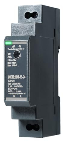 BuyWeek 15W 24V 0.63A Fuente de alimentación de carril DIN CA a CC, HDR-15-24 Fuente de alimentación conmutada CC Fuente de alimentación de carril Transformador Entrada AC100V-240V Salida DC24V