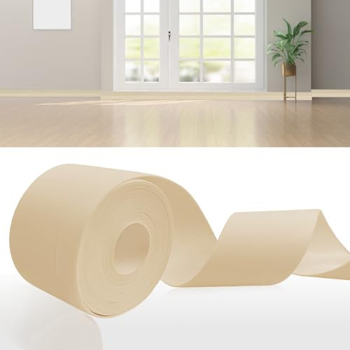 DIKARIYA Rodapies Autoadhesivo Beige, 12M Rodapie PVC Rodapie Adhesivo Rodapié Flexible y Blanda, Zócalo Autoadhesivo Cocina, Embellecedor Encimera Cocina, 50 x 20mm Rodapie Apto Para Cocina y Baño