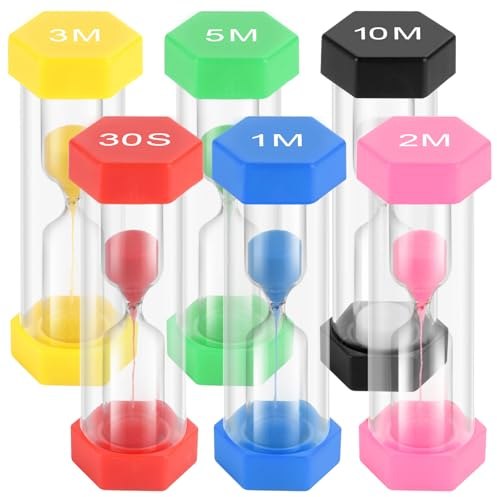 Lot de 6 sabliers colorés 30 Secondes, 1 Min, 2 Min, 3 Min, 5 Min, 10 Minutes, sabliers pour Enfants, pour la Vie des Enfants, l'apprentissage, la décoration de la Maison, Le Jeu
