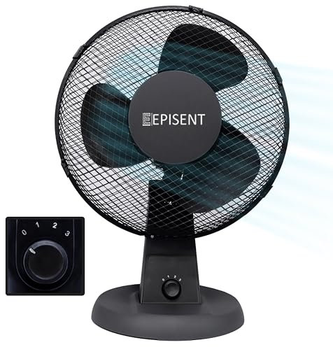 EPISENT 12 Desk Fan – Quiet Portable Oscillating Table Fan with Adjustable Tilt & 3 Speeds – Silent Cooling Fan for Bedroom, Office & Kitchen – MATT BLACK