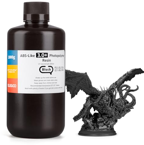 ELEGOO ABS-Like Resin 3.0 Plus, Verbessertes 3D-Drucker Photopolymer Harz, Höhere Hitzebeständigkeit, Schnelle Aushärtung, Hohe Präzision, Nicht Spröde, Schwarz 1000g