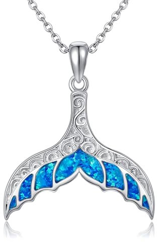 JERWLI Walflosse Halskette 925s Sterling Silber Opal Wal Anhänger Walfischflosse Kette Whale Tail Halsketten Wale Schmuck für Frauen Mädchen