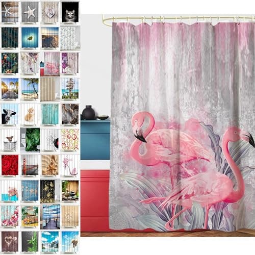 Sanilo Duschvorhang, viele schöne Duschvorhänge zur Auswahl, hochwertige Qualität, inkl. 12 Ringe, wasserdicht, Anti-Schimmel-Effekt (Flamingo)