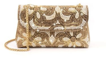 YUEZHAN Abendtasche Damen Clutch Damen Schulter Taschen Umhängetasche Tragbare Clutches Glitter/Bling Luxus Abend Taschen Mit Metall Dekor Einheits Größe Gold