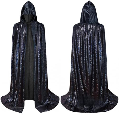 AYBUY Schwarzer Umhang, Vampir Umhang mit Kapuze Lange Cape, Vampir Kostüm, Umhang Mittelalter für Halloween Weihnachten Karneval Kostüm, 150cm