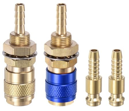 sourcing map Lot de 4 connecteurs rapides à gaz et eau pour tube de diamètre intérieur de 6 mm avec tuyau pour TIG 12 18 20 27 raccords rapides pour chalumeau de soudage à dégagement de gaz,