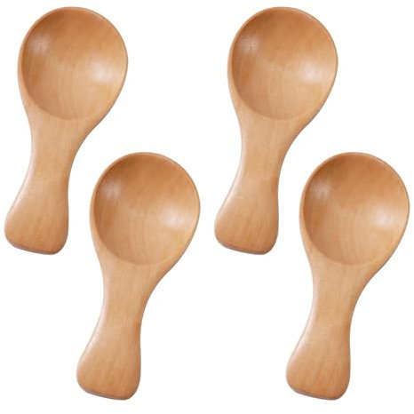 Lot de 4 Petites Cuillères en Bois, Mini Cuillères à Condiments Petites Cuillères à Épices en Bois Cuillères Ustensiles de Service en Bois pour Sauces Sel Sucre Épices Miel Café