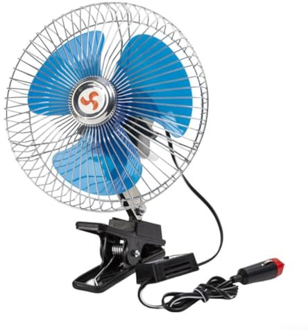 RANRAO Ventilateur de voiture silencieux et rafraîchissant, 12 V 24 V, construction métallique, fonctionnement silencieux, secouement automatique de la tête (20,3 cm 12 V)