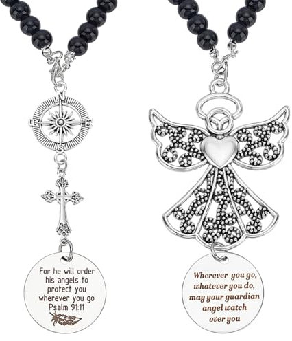 WEBEEDY 2 Stile Schutzengel Auto Anhänger Und Kreuz Auto Anhänger Bibelvers Auto Anhänger Rückspiegel Auto Charme Weihnachts Halloween Geschenk (32cm)