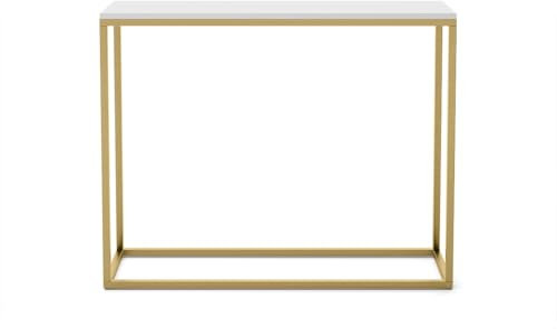 BETTSO - Konsolentisch - Sideboard Wohnzimmer - 100cm breit, 80cm hoch, 25cm tief - Beistelltisch aus Metall Pulverbeschichtet - für Flur, Wohnzimmer - Tischplatte Weiß - Gestell Gold