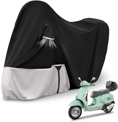 Motorradabdeckung Outdoor passend für Piaggio Vespa GTV GTS GT60/125/200/250/300 (Mit Kofferraum), Wasserdicht Motorrad Abdeckplane Abdeckung 420D Oxford-Stoff Motorrad Abdeckung
