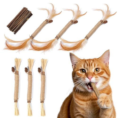 SeaMorn 16 Packs Catnip Toys for Cats, Natural Matatabi Silvervine Chew Sticks, Kitten Feather Teething Chew Toys, Catnip Toys for Cat Teeth Cleaning and Stress Release