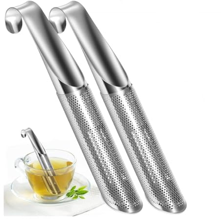 2PCS Stainless Steel Tea Infuser Stick Pipe Steeper Strainer with Hanging Hook Handle Fine Mesh Interval Filter Long Handle Mesh Tea Strainer for Loose Leaf Herb Spice Coffee
