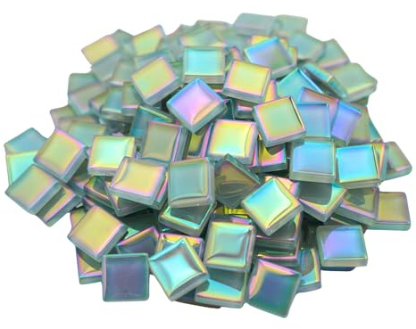Yuvori Piastrelle a mosaico in vetro iridescente quadrate, 1.5 cm, 0.49 kg, fai da te, cornici per quadri, vasche da bagno, sottobicchieri, vasi, decorazione per interni (Grigio)