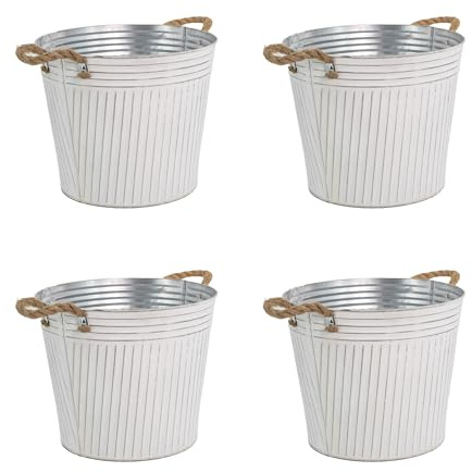 DARO DEKO Metall Blumentopf weiß Ø 22 x 20cm - 4 Stück Pflanz-Töpfe Übertopf bepflanzbar