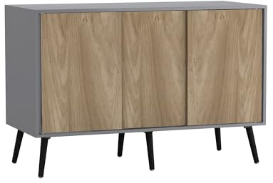 URBNLIVING 3-Door Sliding Sideboard Cabinet with Wooden Legs, Modern Cupboard, Credenza for Living Room, Dining Room or Office, Storage Organizer with Stylish Sliding Doors, Mix & Match Colour Combos
