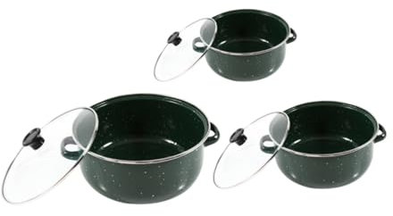 GLEAVI 3pezzi Pentola Con Coperchio in Smalto Pentole Da Cucina Per Bollitura e Brodo Casseruola Smaltata Con Manico in Dural Per Cucina a Gas Verde