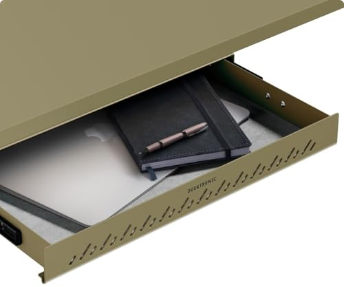 Desktronic Hidden Organizer, Under-Desk Storage Drawer - Easy Installation, Space-Saving, Large Capacity, Metal, for Office and Vanity - Durable Construction (Light Green)