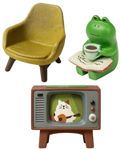 KxrTpx 3 Pieces Frog Decor, Cute Frog Car Ornament Set with TV & Couch, Miniature Resin Desktop Decorations for Bookshelf, Desk, Living Room, Unique Home Decor Gifts
