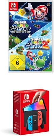 Super Mario Galaxy + Super Mario Galaxy 2+Nintendo Switch (OLED-Modell) Neon-Rot/Neon-Blau