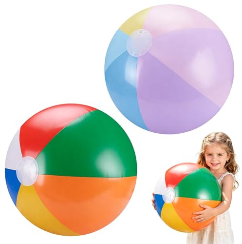 Tismels 2 Stück Wasserball Aufblasbar, 40cm Pool Kinder Spielzeug, Wasserspielzeug Ball für Strand, Wasser Outdoor Spiele, Bunt Gestreifter Strand Wasserbälle, Ideal für Sommeraktivitäten und Partys