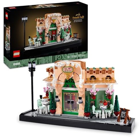 LEGO Icons Le café français - Construction pour Adulte sur Paris - Architecture Parisienne, chaises décoratives, Pots de Fleurs - Maquette de décoration Maison ou Bureau - Cadeau Femme ou Homme 10362