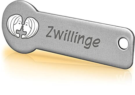 Einkaufswagenlöser ® Sternzeichen Zwilling/Schlüsselanhänger Einkaufschip mit Schlüsselfundservice/Abziehbarer Einkaufswagenchip Metall, Chip Einkaufswagen, Key Finder / 1 Stück